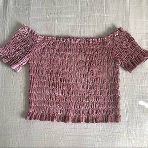 Mauve ruched velvet top